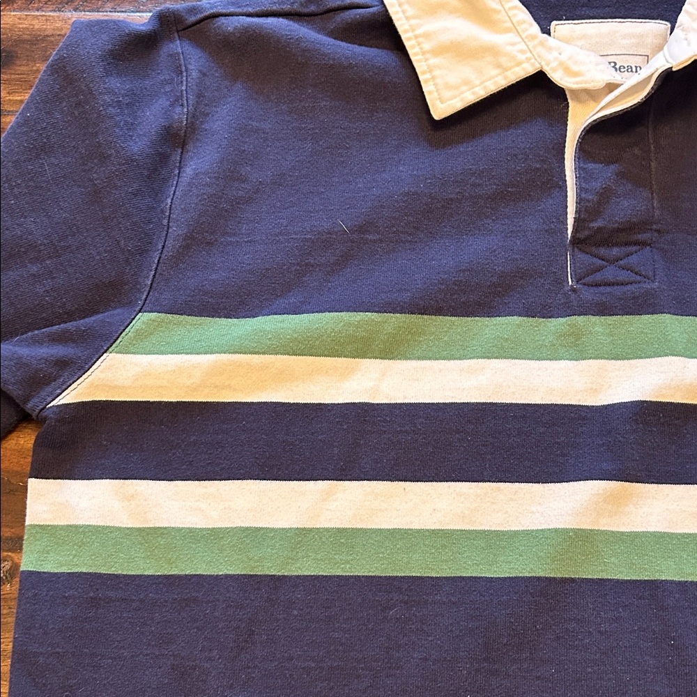 L.L. Bean Rugby Shirt Men’s Large Navy Long-Sleeve Preppy Sporty Collegiate - Picture 8 of 13